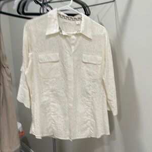Coldwater Creek Cream Button Down Shirt Notched Collar
